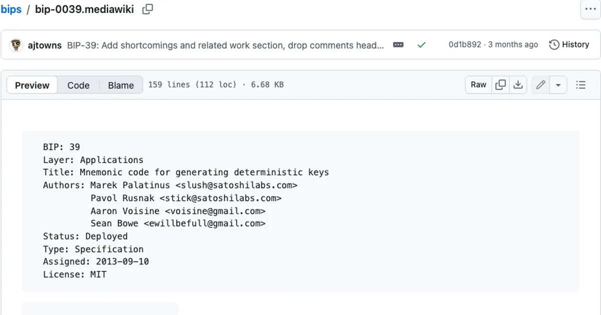 GitHub 上 BIP-39 规范文档的开头部分